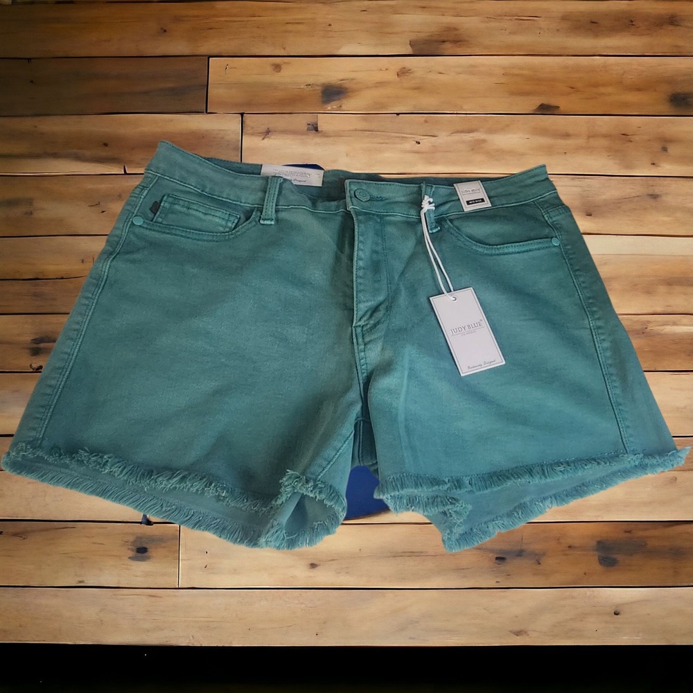 Judy Blue Shorts Mid Rise Stretch XL Fray Denim 14 16